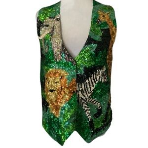 Vintage Large Sequin Animal Jungle Animal Vest Safari Africa Quirky Maximalist